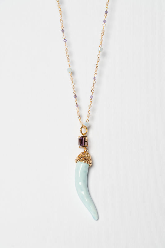 SICYLUI - COLLANA CORNO IN CERAMICA CON CRISTALLO CENTRALE VIOLA