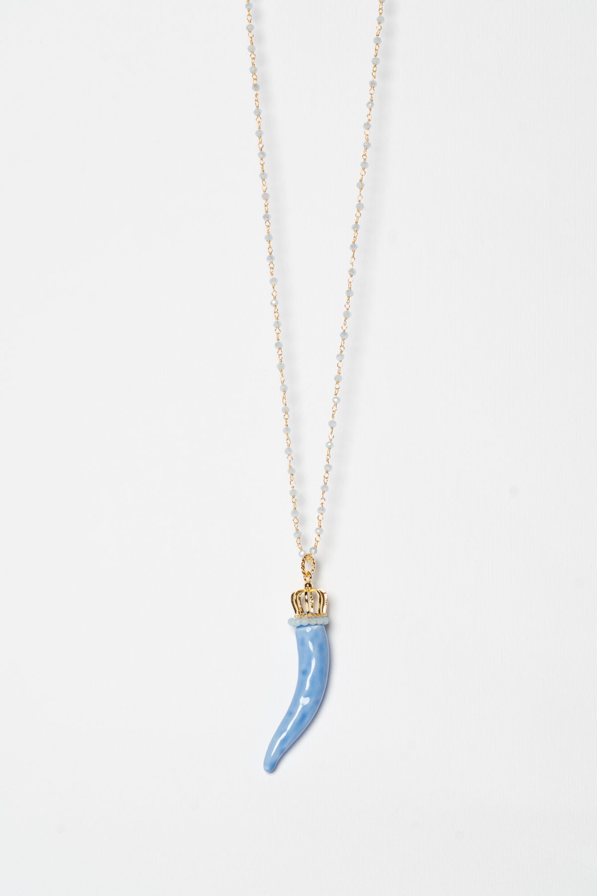 SICYLUI - COLLANA CORNO IN CERAMICA AVIO CON CORONA E CORALLINI AVIO
