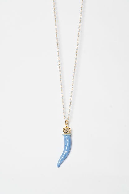 SICYLUI - COLLANA CORNO IN CERAMICA AVIO CON CORONA E CORALLINI AVIO