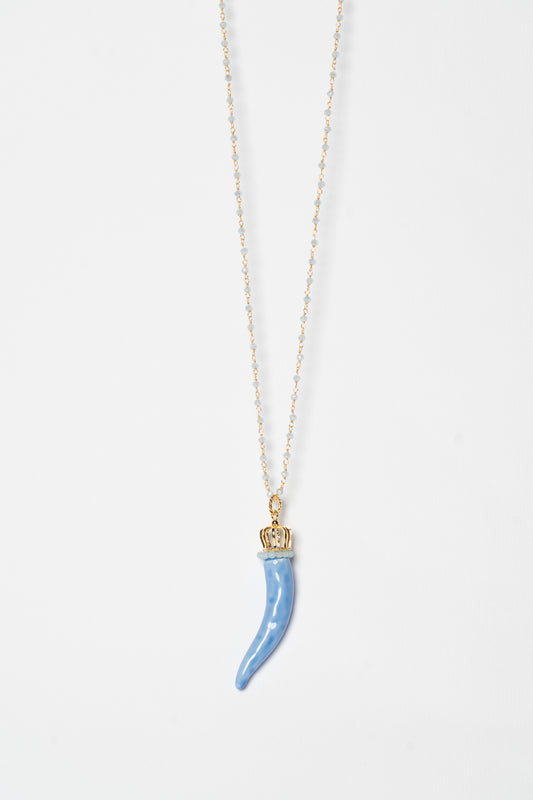 SICYLUI - COLLANA CORNO IN CERAMICA AVIO CON CORONA E CORALLINI AVIO