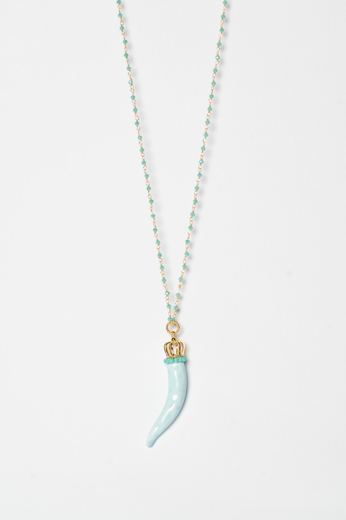 SICYLUI - COLLANA CORNO IN CERAMICA POLVERE CON CORONA E CORALLINI TIFFANY