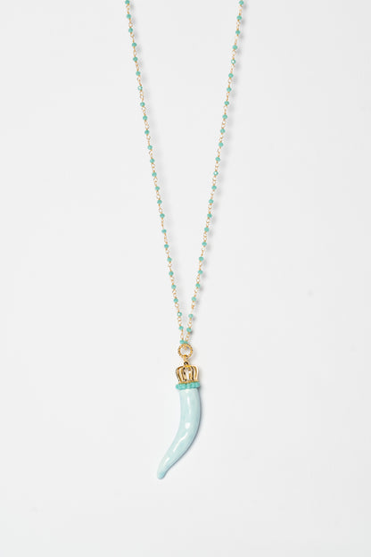 SICYLUI - COLLANA CORNO IN CERAMICA POLVERE CON CORONA E CORALLINI TIFFANY