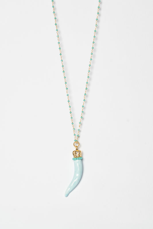 SICYLUI - COLLANA CORNO IN CERAMICA POLVERE CON CORONA E CORALLINI TIFFANY