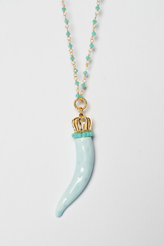 SICYLUI - COLLANA CORNO IN CERAMICA POLVERE CON CORONA E CORALLINI TIFFANY