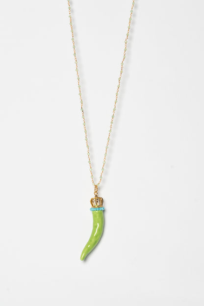 SICYLUI - COLLANA CORNO IN CERAMICA VERDE PRATO CON CORONA