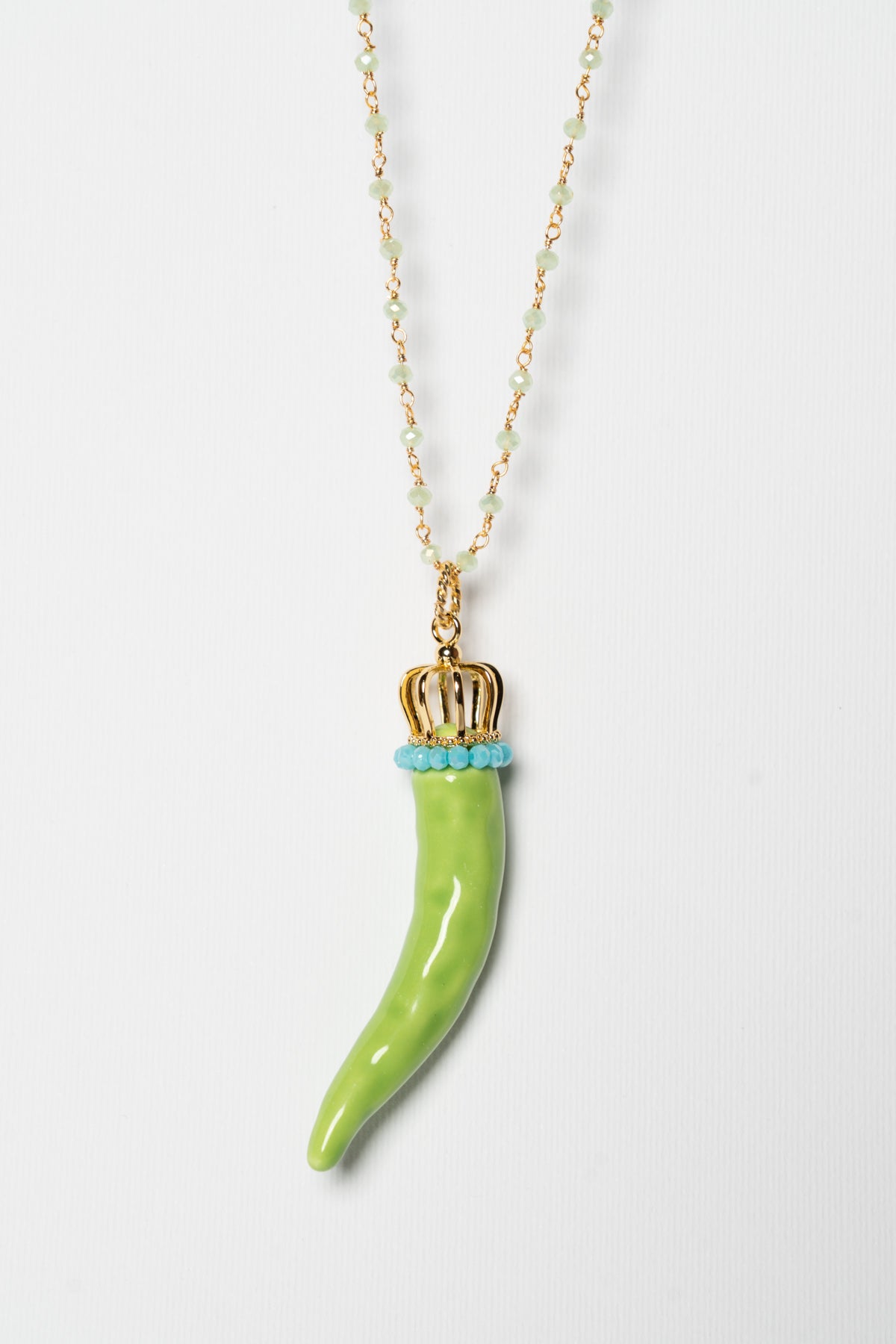 SICYLUI - COLLANA CORNO IN CERAMICA VERDE PRATO CON CORONA