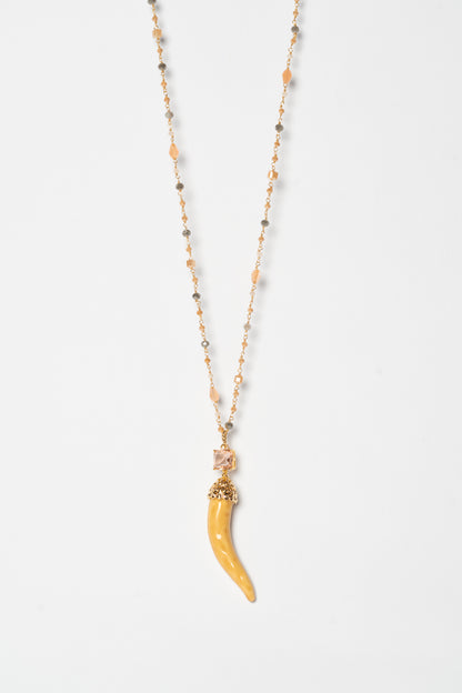 SICYLUI - COLLANA CORNO IN CERAMICA CREMA CON CRISTALLO AMBRA