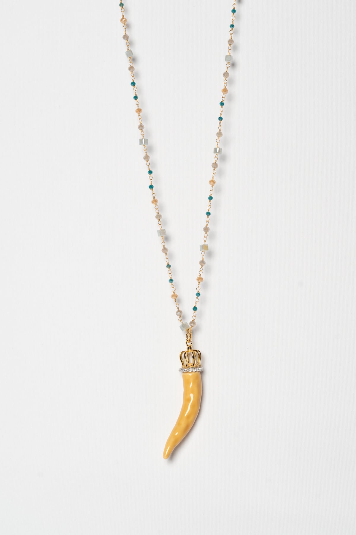 SICYLUI - COLLANA CORNO IN CERAMICA CREMA CON CORONA