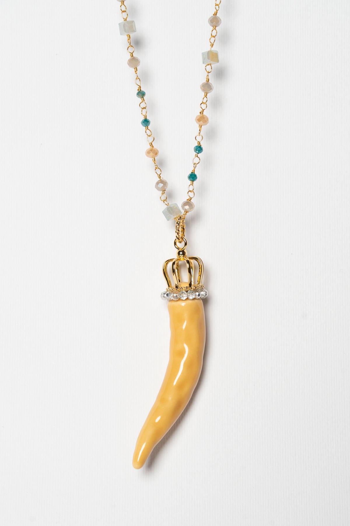 SICYLUI - COLLANA CORNO IN CERAMICA CREMA CON CORONA