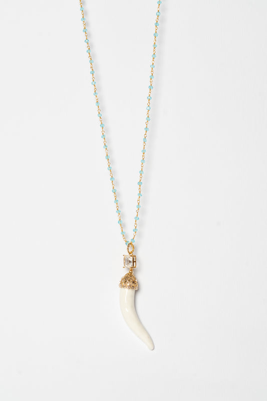 SICYLUI - COLLANA CORNO IN CERAMICA BIANCO CON CRISTALLO CENTRALE BIANCO