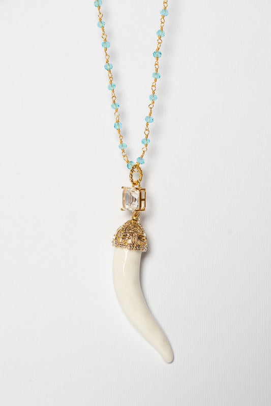 SICYLUI - COLLANA CORNO IN CERAMICA BIANCO CON CRISTALLO CENTRALE BIANCO