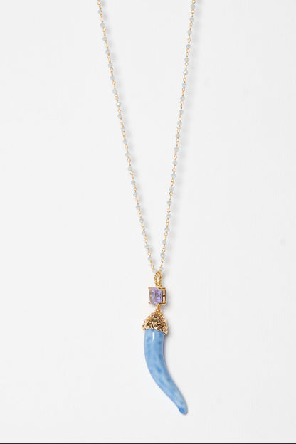 SICYLUI - COLLANA CORNO IN CERAMICA LILLA CON CRISTALLO CENTRALE LILLA