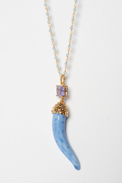SICYLUI - COLLANA CORNO IN CERAMICA LILLA CON CRISTALLO CENTRALE LILLA