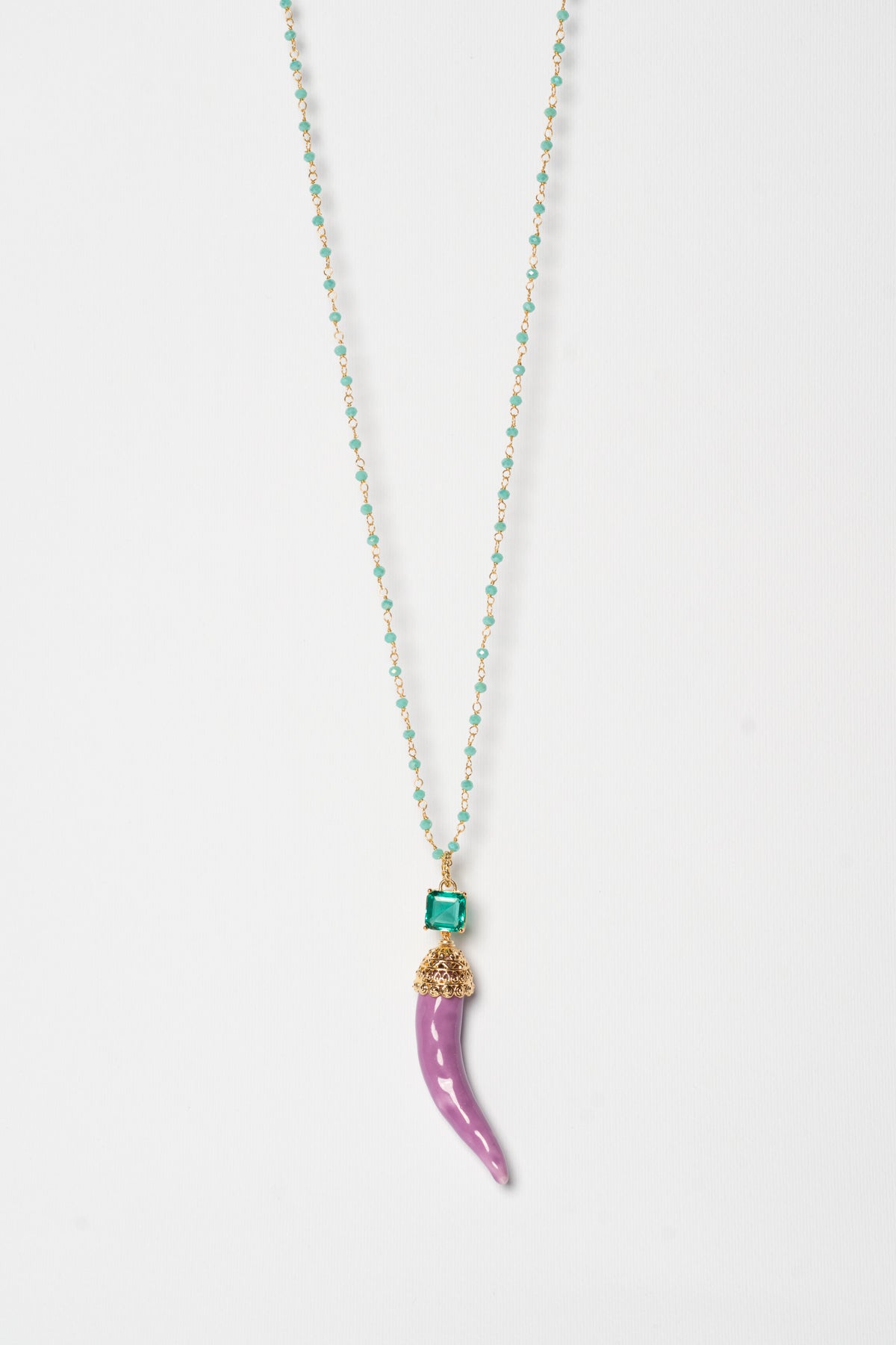 SICYLUI - COLLANA CORNO IN CERAMICA GLICINE CON CRISTALLO CENTRALE TIFFANY