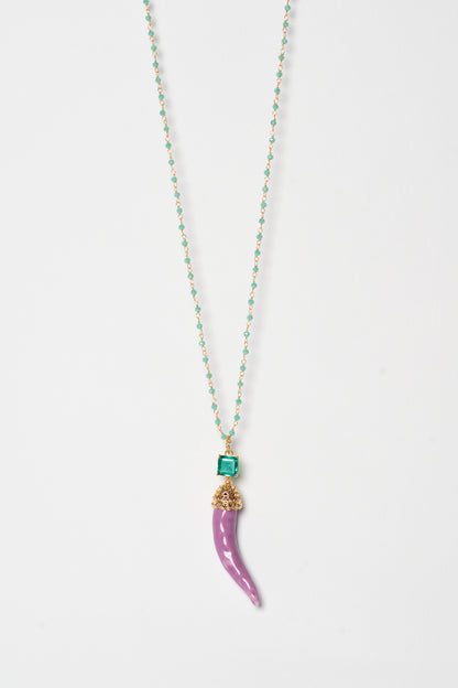 SICYLUI - COLLANA CORNO IN CERAMICA GLICINE CON CRISTALLO CENTRALE TIFFANY