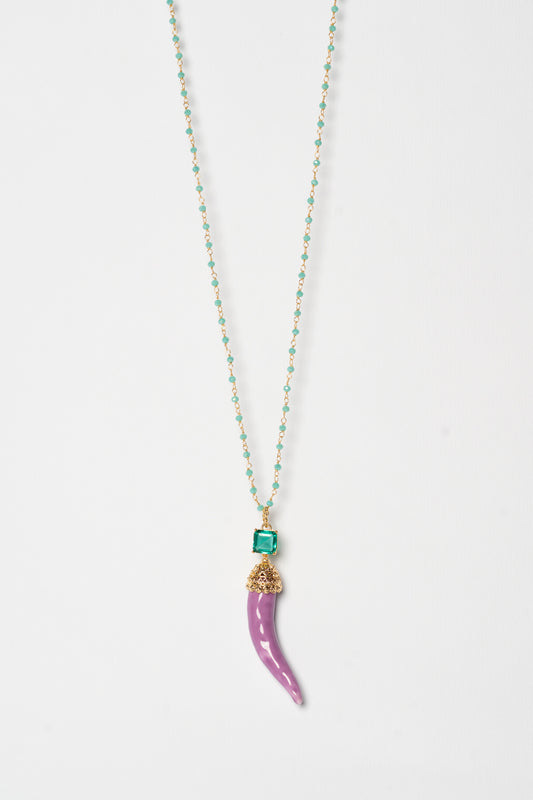 SICYLUI - COLLANA CORNO IN CERAMICA GLICINE CON CRISTALLO CENTRALE TIFFANY