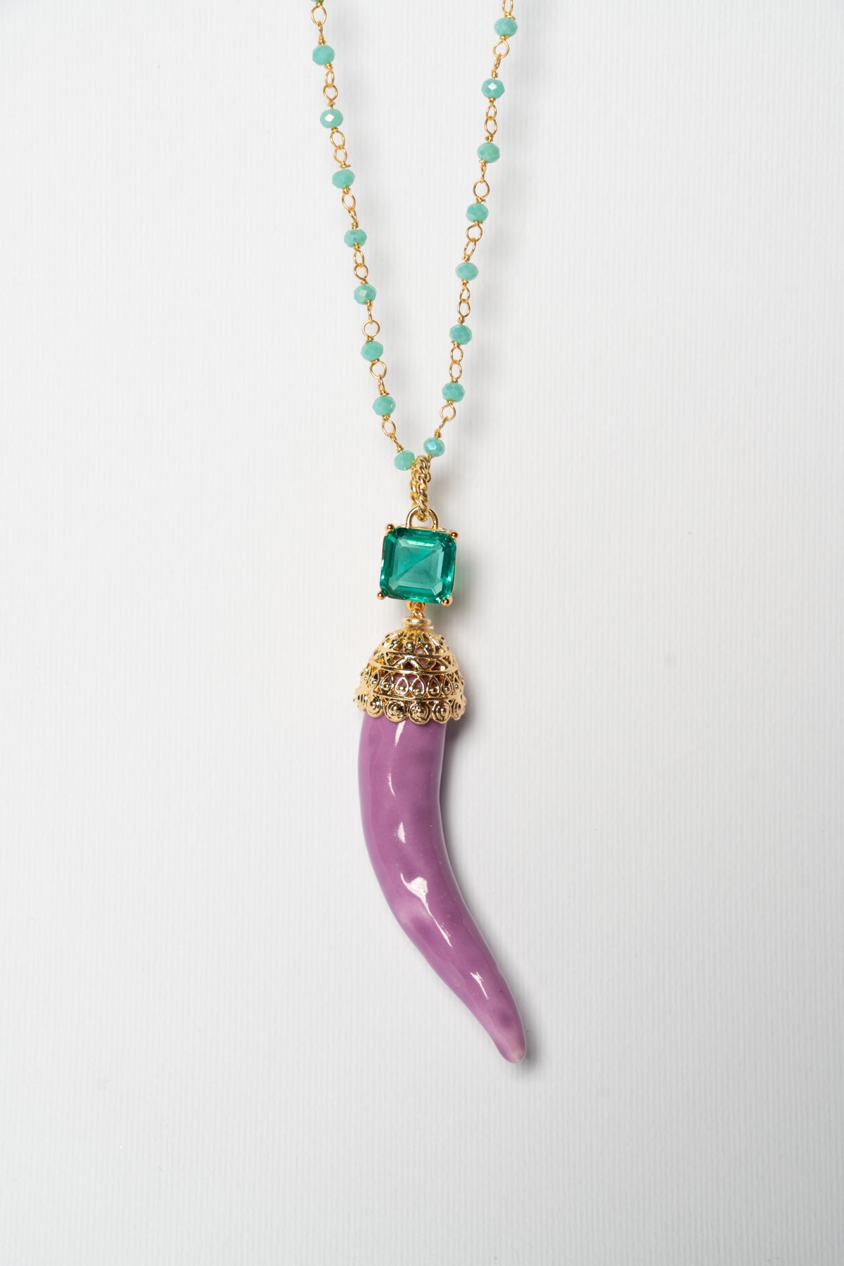 SICYLUI - COLLANA CORNO IN CERAMICA GLICINE CON CRISTALLO CENTRALE TIFFANY