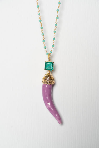 SICYLUI - COLLANA CORNO IN CERAMICA GLICINE CON CRISTALLO CENTRALE TIFFANY