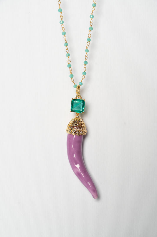 SICYLUI - COLLANA CORNO IN CERAMICA GLICINE CON CRISTALLO CENTRALE TIFFANY