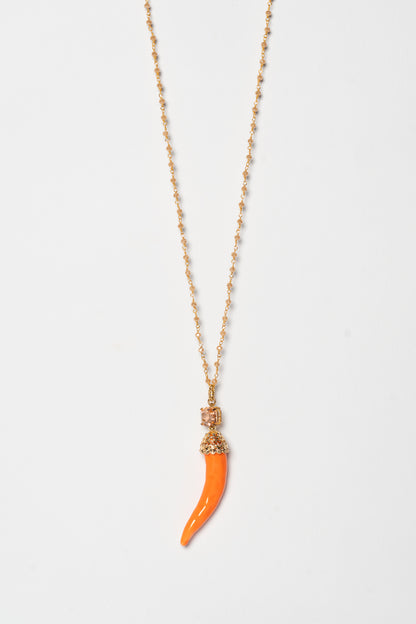 SICYLUI - COLLANA CORNO IN CERAMICA ARANCIO E CRISTALLO AMBRA