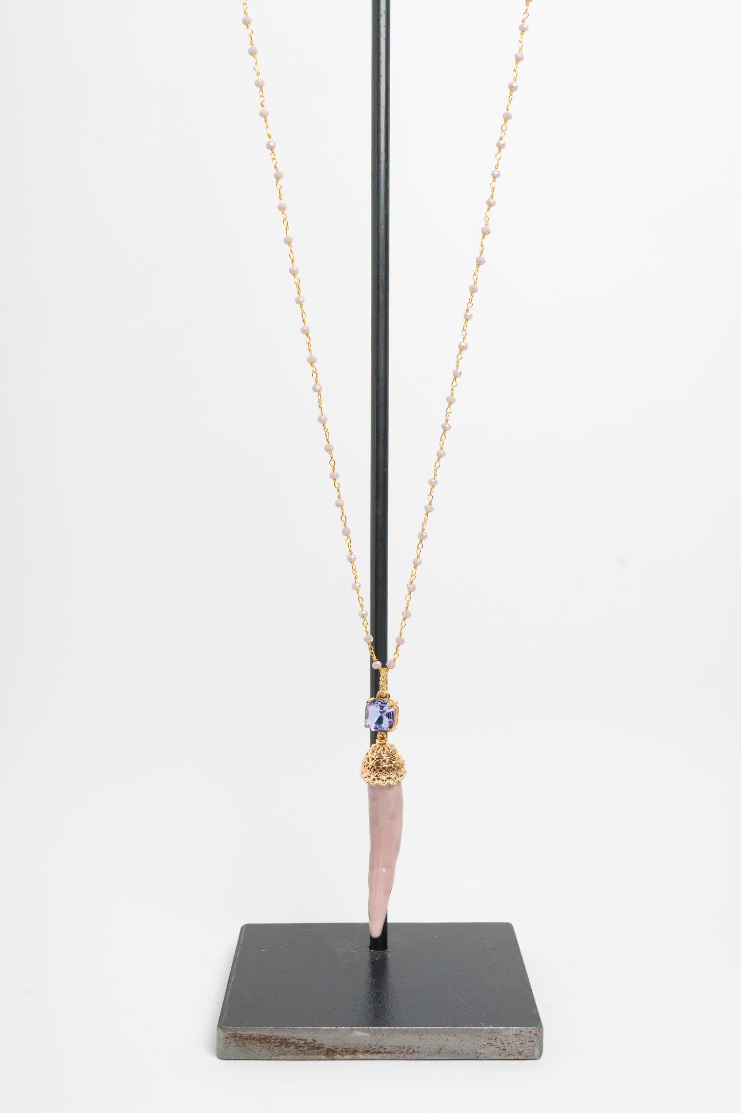 SICYLUI - COLLANA CORNO IN CERAMICA CIPRIA E CRISTALLO LILLA