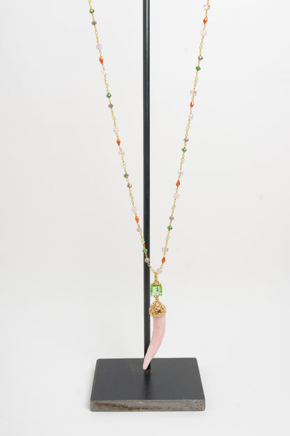 SICYLUI - COLLANA CORNO IN CERAMICA CIPRIA E CRISTALLO VERDE