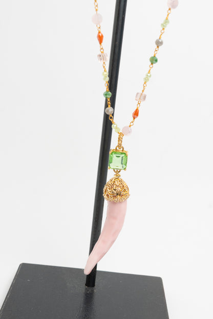 SICYLUI - COLLANA CORNO IN CERAMICA CIPRIA E CRISTALLO VERDE