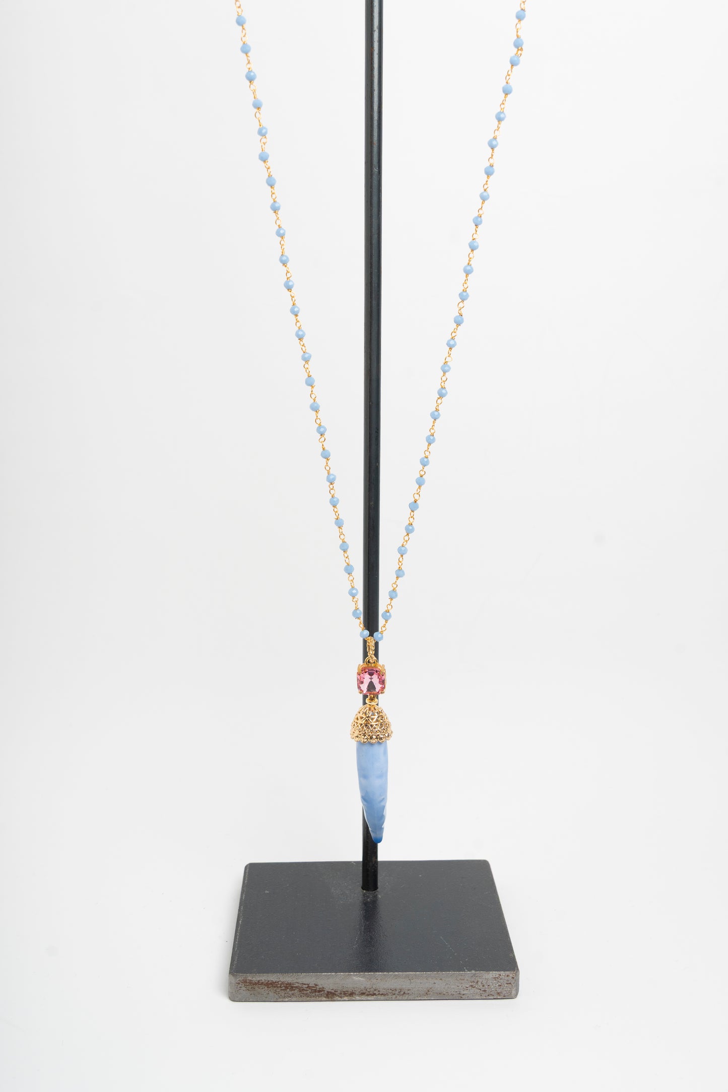 SICYLUI - COLLANA CORNO IN CERAMICA LILLA E CRISTALLO ROSA