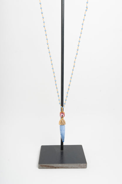 SICYLUI - COLLANA CORNO IN CERAMICA LILLA E CRISTALLO ROSA