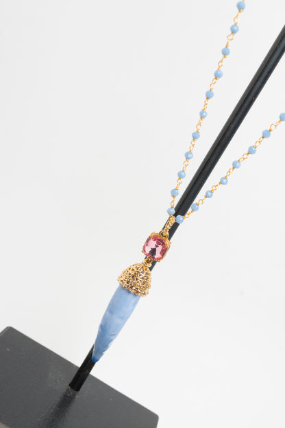 SICYLUI - COLLANA CORNO IN CERAMICA LILLA E CRISTALLO ROSA