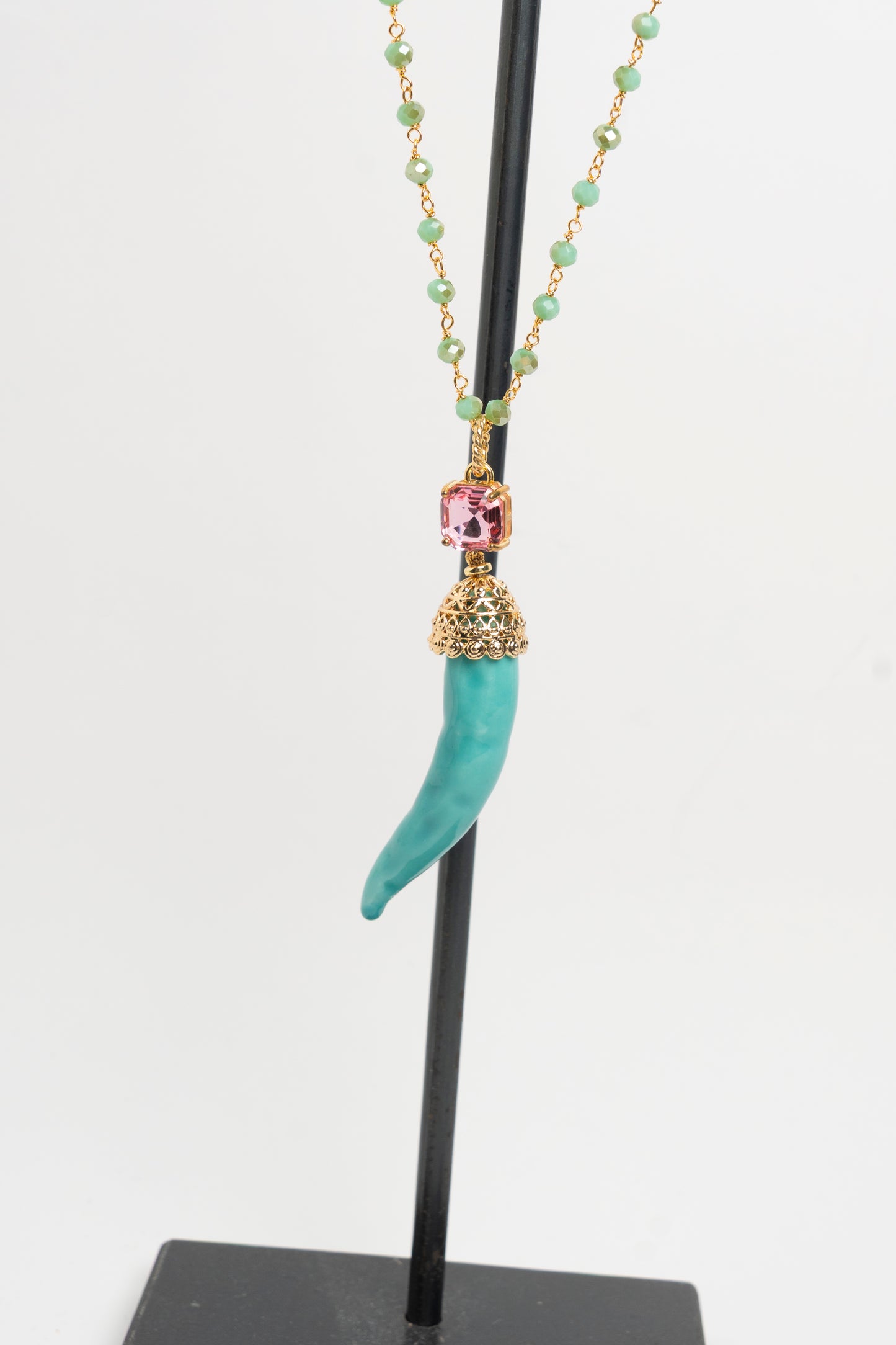 SICYLUI - COLLANA CORNO IN CERAMICA TIFFANY E CRISTALLO FUCSIA