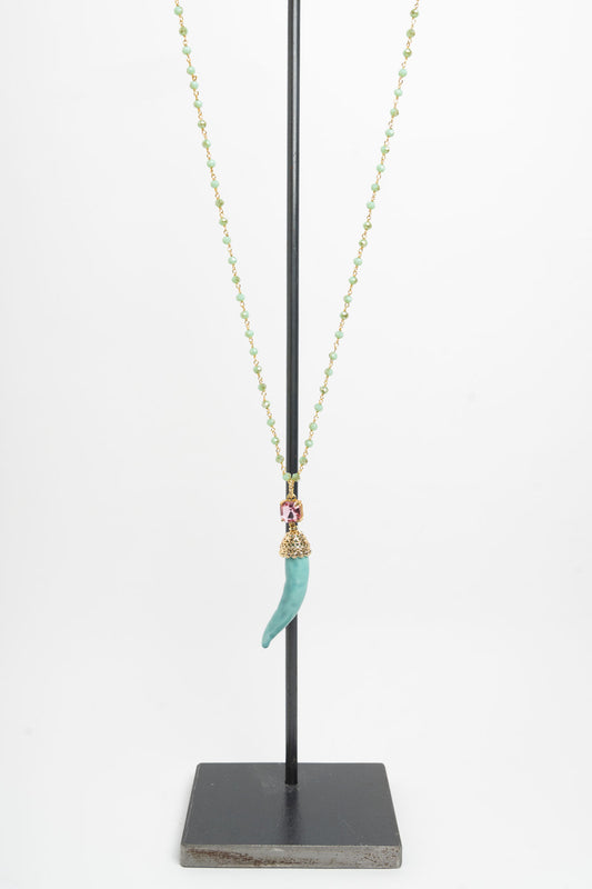 SICYLUI - COLLANA CORNO IN CERAMICA TIFFANY E CRISTALLO FUCSIA