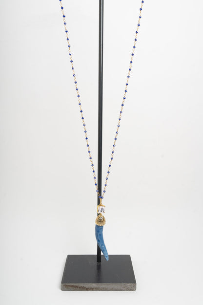 SICYLUI - COLLANA CORNO IN CERAMICA BLUE E CRISTALLO BIANCO