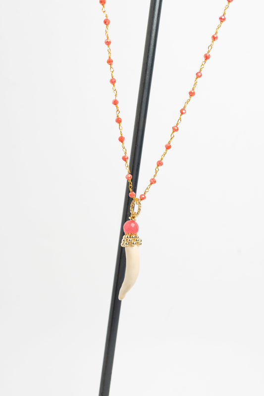 SICYLUI - COLLANA CORNO PICCOLO IN CERAMICA BEIGE