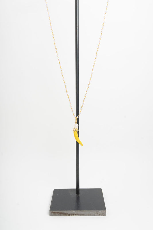 SICYLUI - COLLANA CORNO PICCOLO IN CERAMICA GIALLO