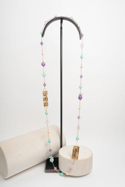 SICYLUI - COLLANA CHANEL IN ARGENTO CON AMAZZONITE E GIADA LILLA