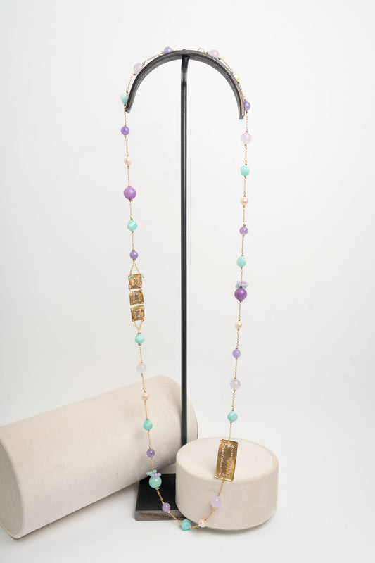 SICYLUI - COLLANA CHANEL IN ARGENTO CON AMAZZONITE E GIADA LILLA