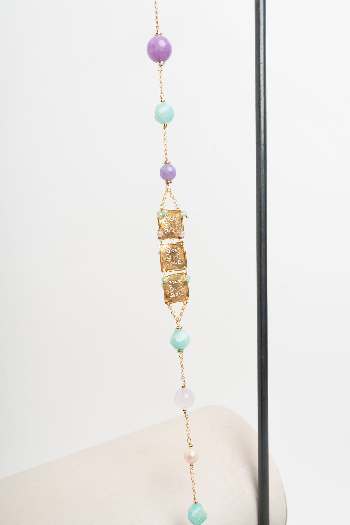 SICYLUI - COLLANA CHANEL IN ARGENTO CON AMAZZONITE E GIADA LILLA