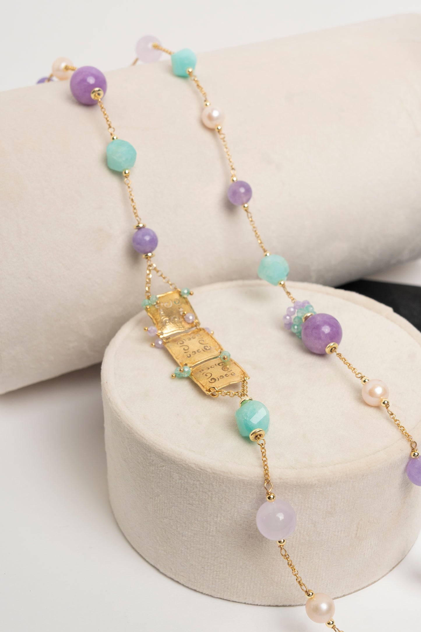 SICYLUI - COLLANA CHANEL IN ARGENTO CON AMAZZONITE E GIADA LILLA