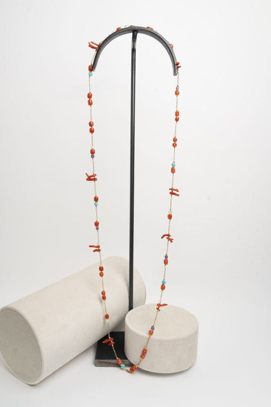 SICYLUI - COLLANA CORALLO GREZZO, TURCHESE E AMETISTA