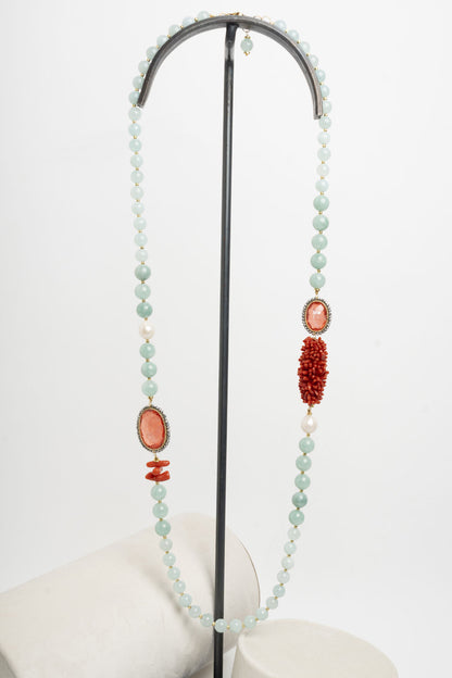 SICYLUI - COLLANA ACQUAMARINA E CORALLO