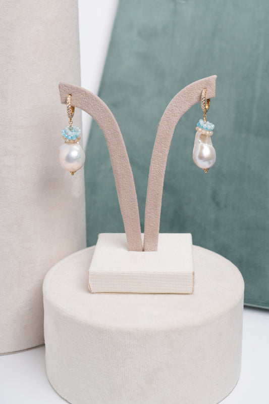 SICYLUI - ORECCHINI PENDENTI PERLA SCARAMAZZA IN ARGENTO E ZIRCONI