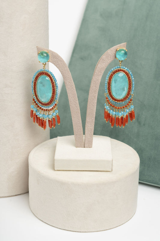 SICYLUI - ORECCHINI ACQUAMARINA E CORALLO