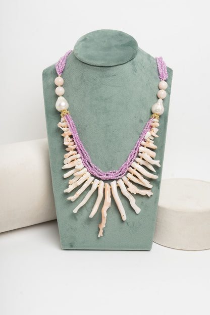 SICYLUI - COLLANA CORALLO ROSA ZIRCONI FUCSIA E GIADA ROSA