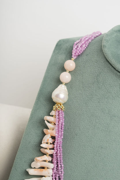 SICYLUI - COLLANA CORALLO ROSA ZIRCONI FUCSIA E GIADA ROSA