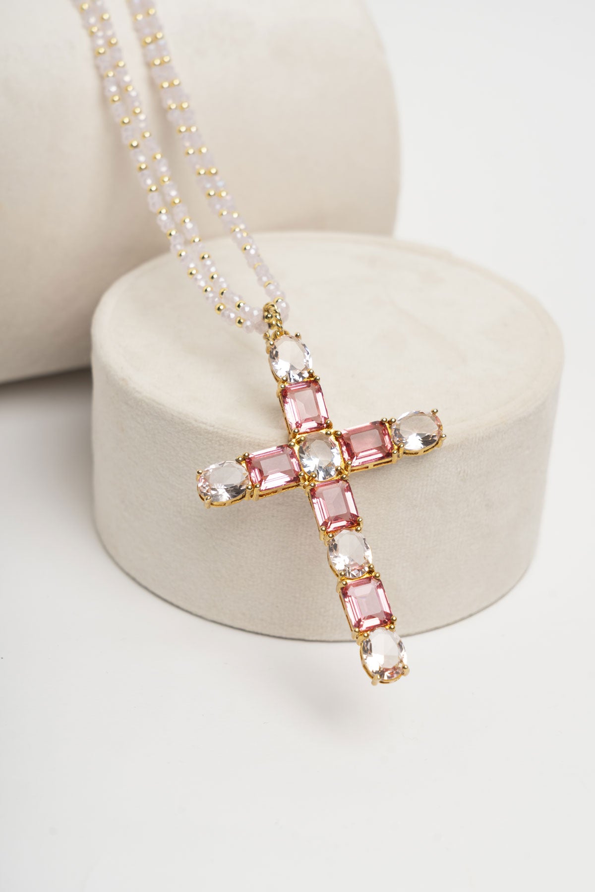 SICYLUI -  COLLANA CROCE CRISTALLI FRAGOLA