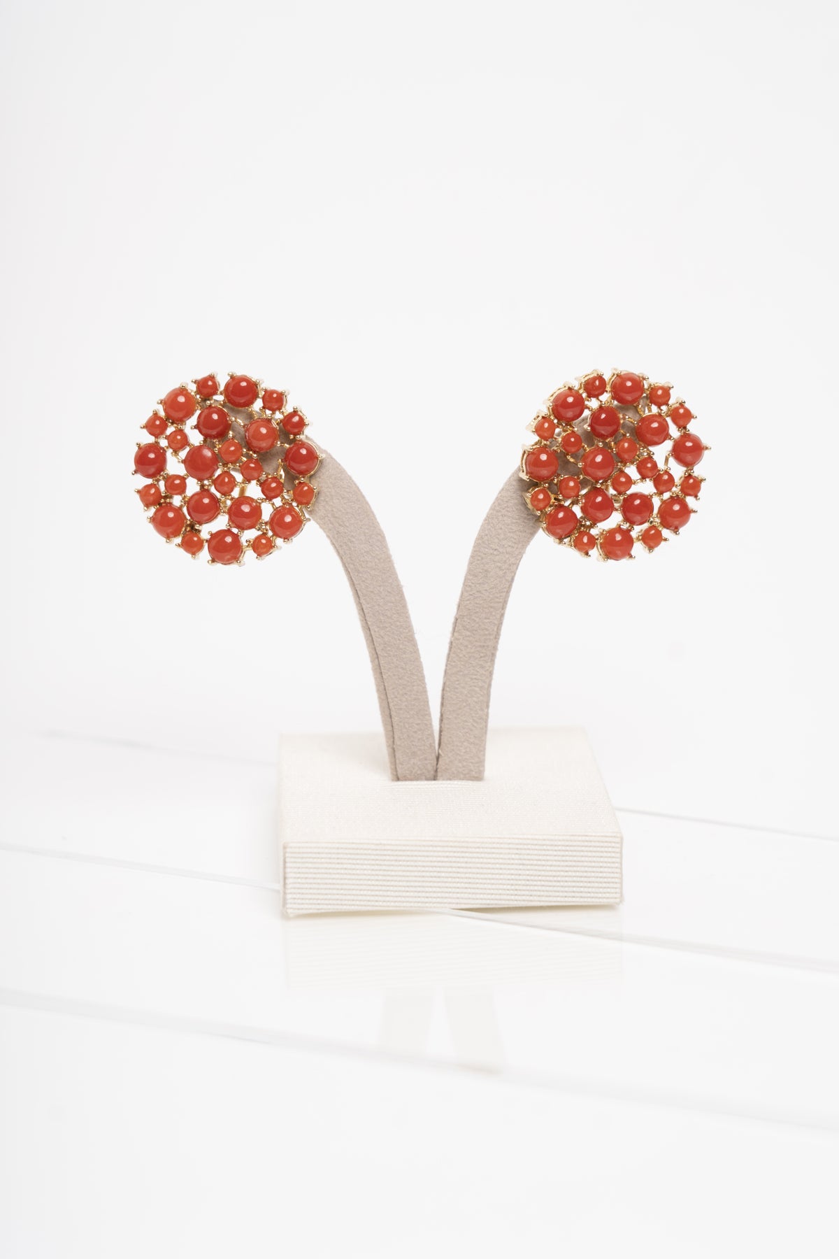 SOARA - ORECCHINI BOTTONE ARGENTO DORATO E CORALLO