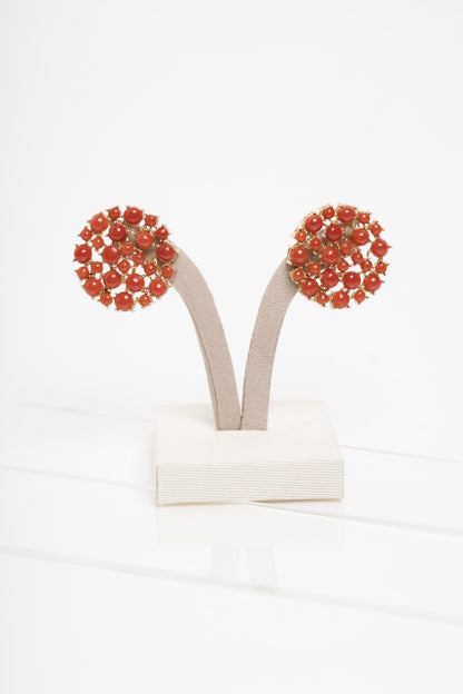 SOARA - ORECCHINI BOTTONE ARGENTO DORATO E CORALLO