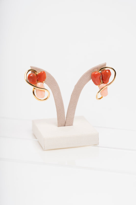 SOARA - ORECCHINI ARGENTO DORATO E CORALLO ROSSO E ROSA