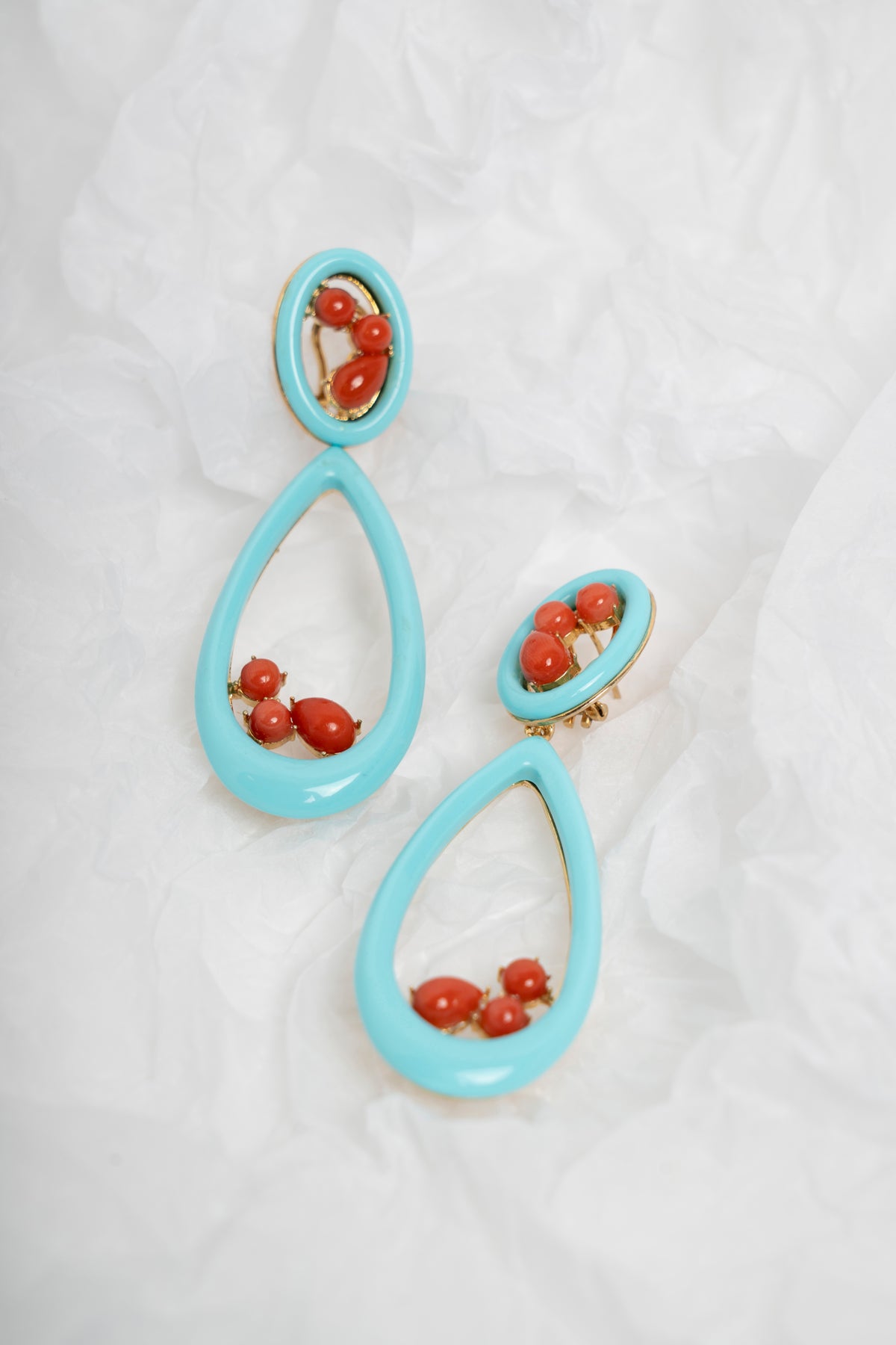 SOARA - ORECCHINI PENDENTI A GOCCIA IN TURCHESE E CORALLO